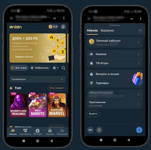 Оформление Onion Casino